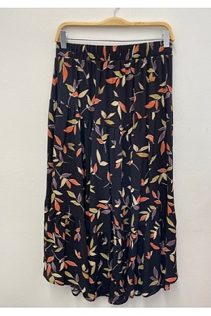 Black floral leaf print skirt 